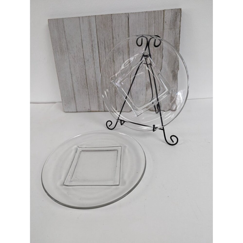 Set of 2 Cambridge Square Base Glass Round Plates 9 3/8" Chipped